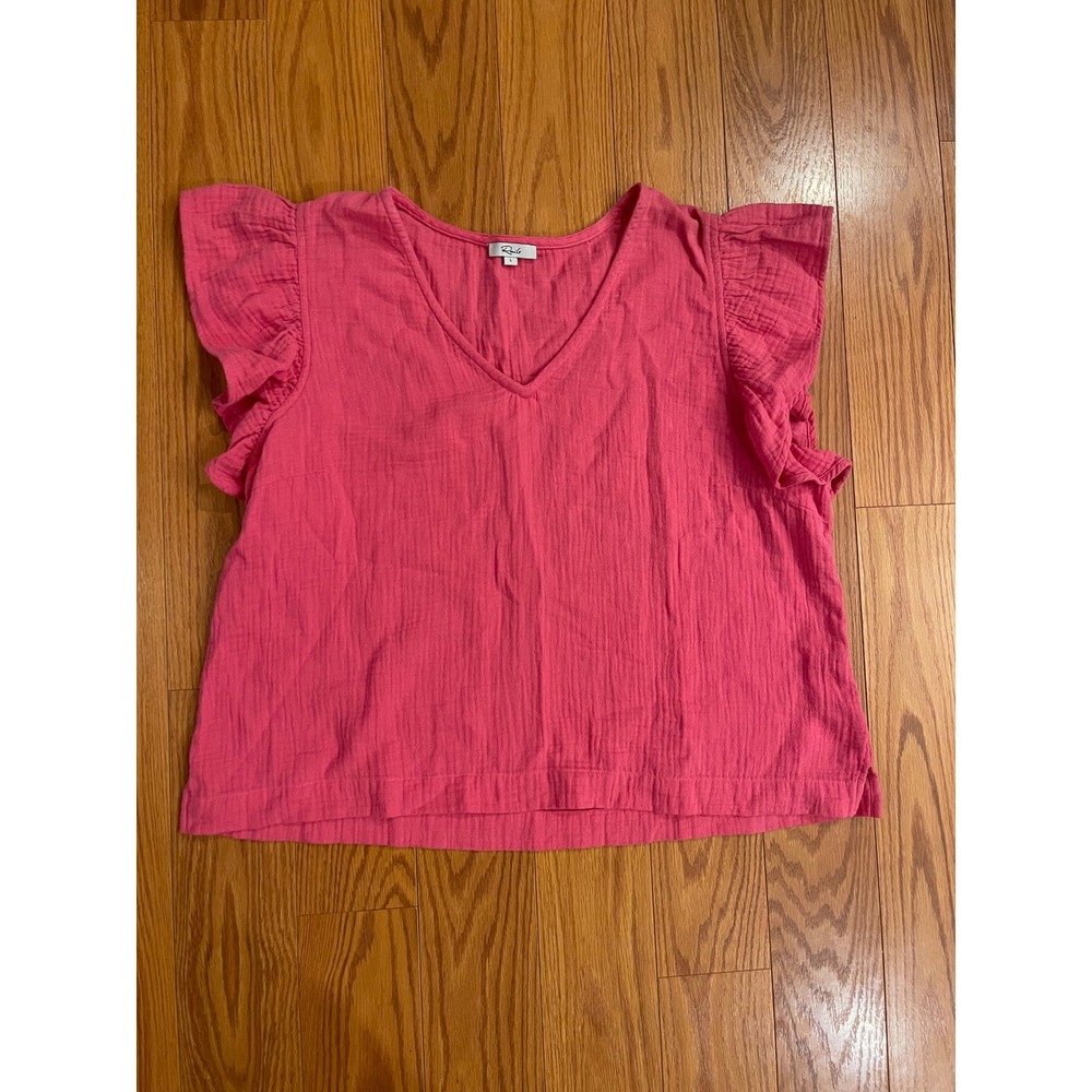 Rails Womens Pink Organic Cotton Top S Ruffle Sleeve V-Neck Casual